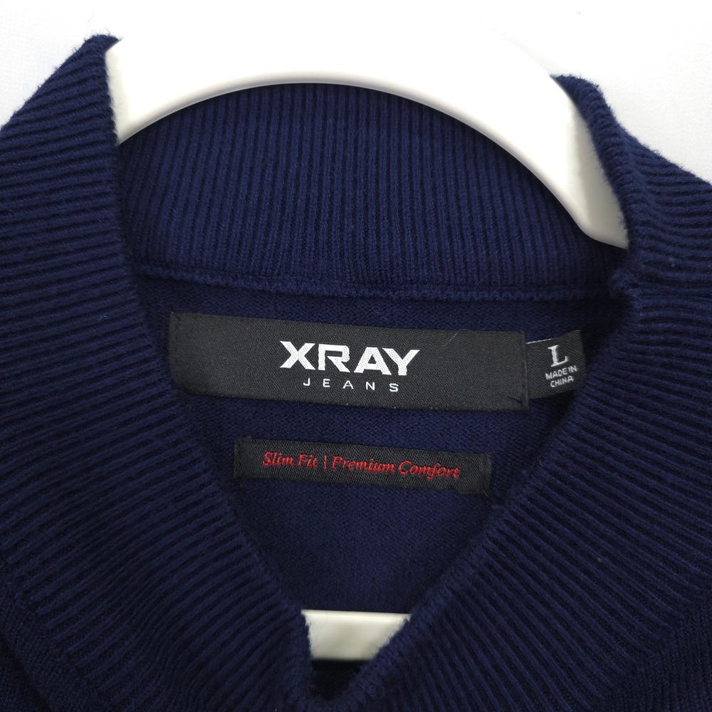 XRAY Jeans Mock Neck Sweater Men L Navy Blue Pullover Slim Fit Soft Knit Comfort - Picture 8 of 10